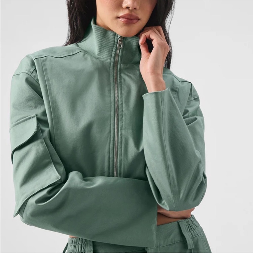 Alo Night Out Cargo Jacket Cropped Yoga Coat Botanical Green $158 Sz S (4-6)